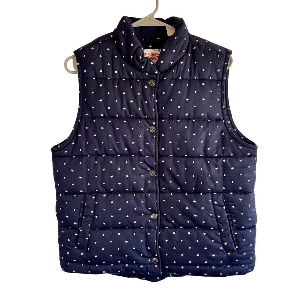 Levis Womens Size M Blue Star Print Quilted Puffer Snap Closure Vest